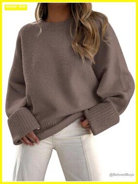 Oversized Warm Cozy Knit Pullover Sweater Ribbed Cuffed Long Sleeve